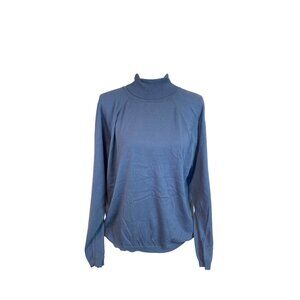 Talbots Women Pullover Sweater 2X Blue Turtleneck Rayon Blend Relaxed Fit Preppy
